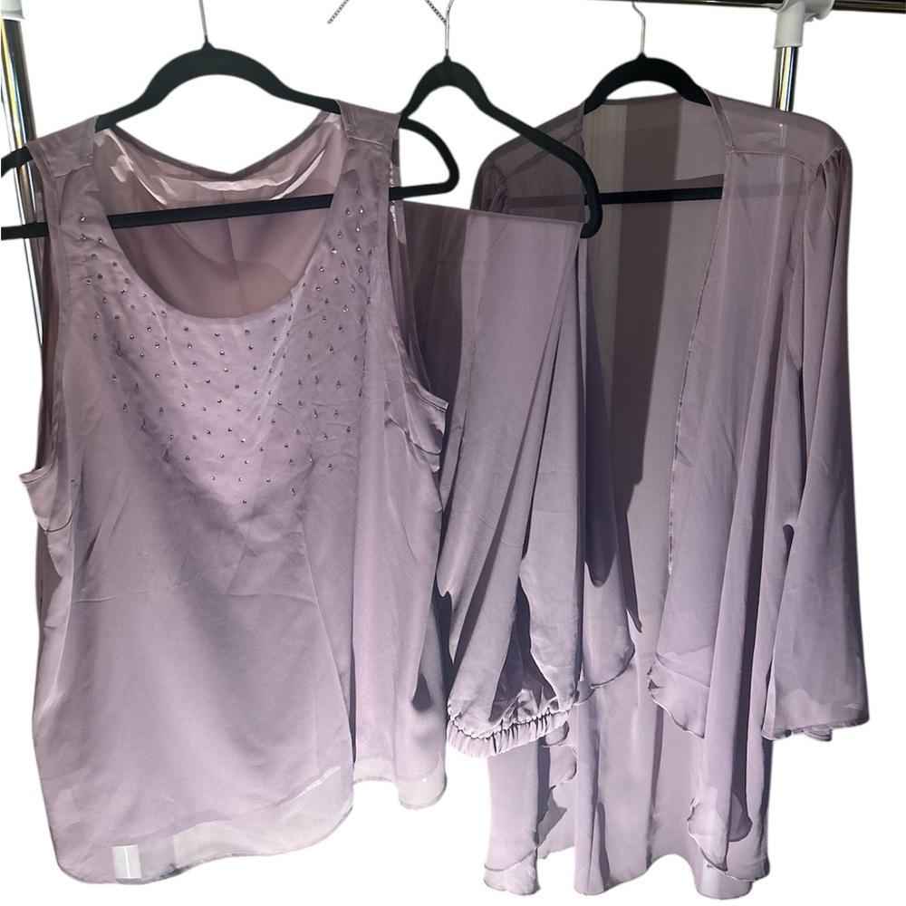 Lavender Sleeveless Top and Cardigan Set